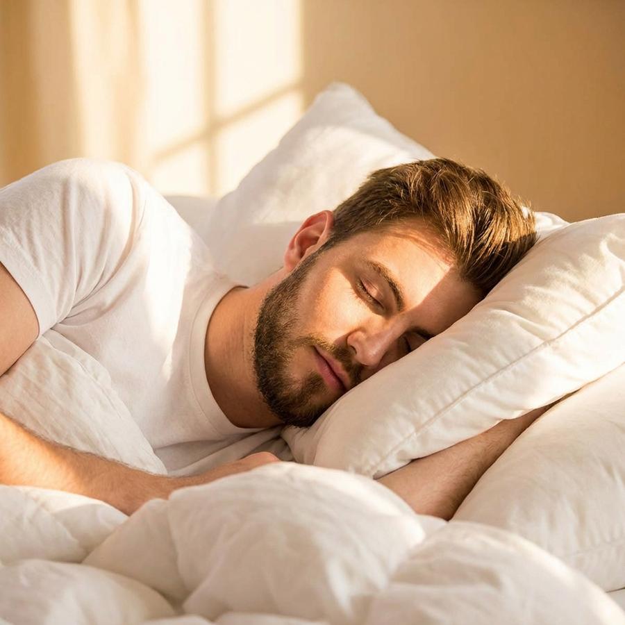 Person sleeping peacefully on HIMOON pillows